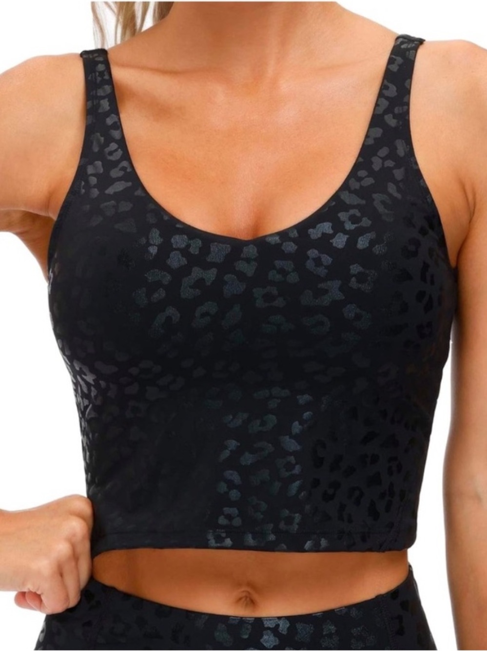 The Gym People Longline Sports Bra Black Cheetah Padded Wirefree Size Large